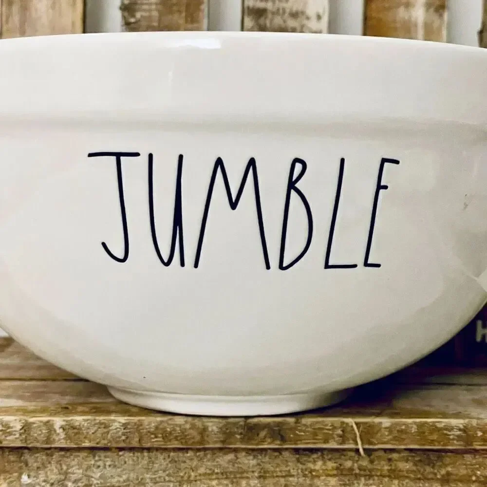 NWT Rae Dunn Gorgeous Large JUMBLE white Glossy Ceramic Serving Salad Pasta Bowl
